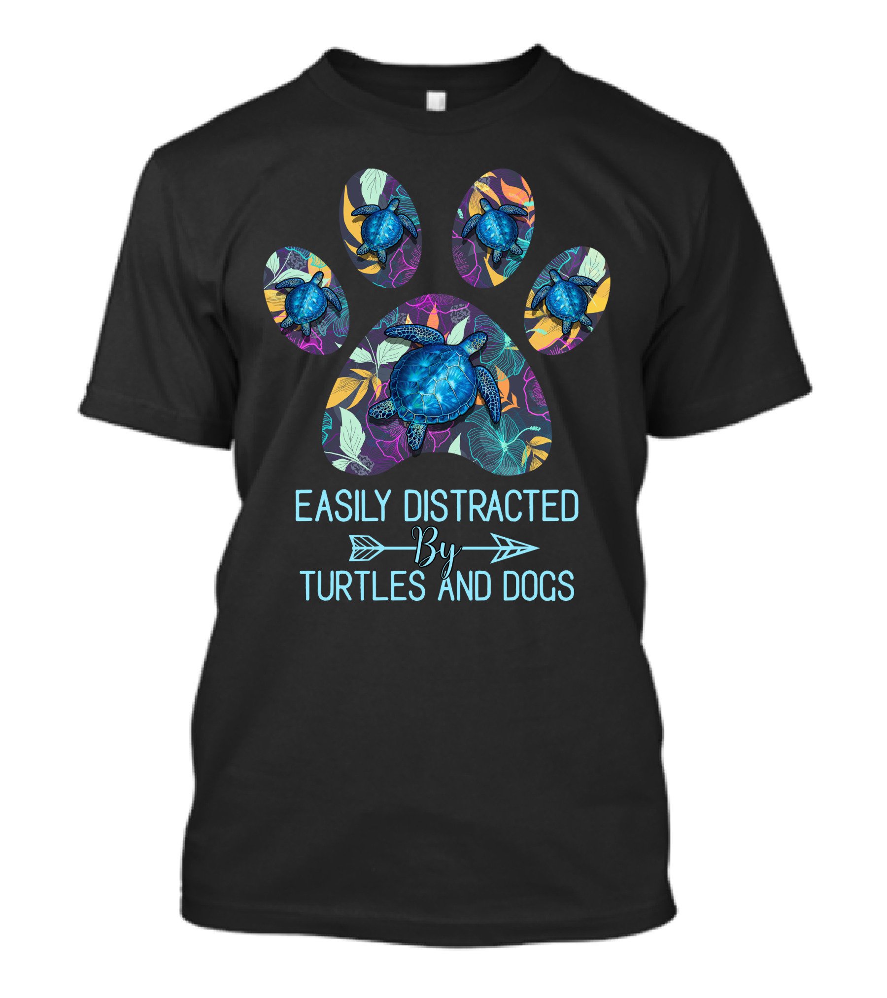 Easily Distracted By Turtles And Dogs Colorful Paw Prints T-Shirt