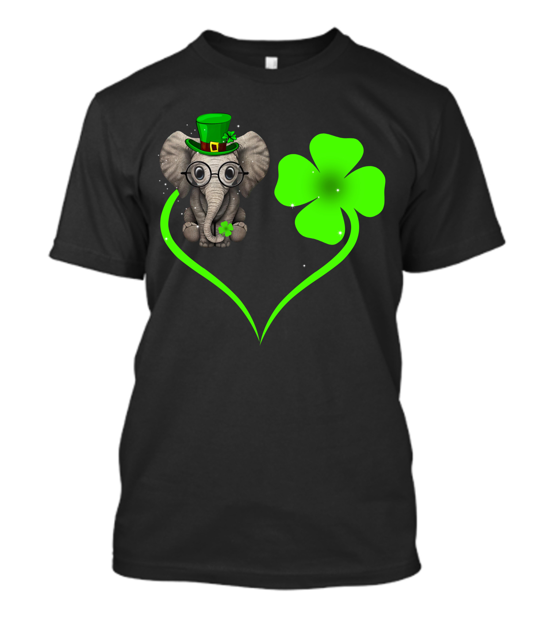 Elephant With Hat And Glasses Holding Clover Heart For St Patrick's Day T-Shirt