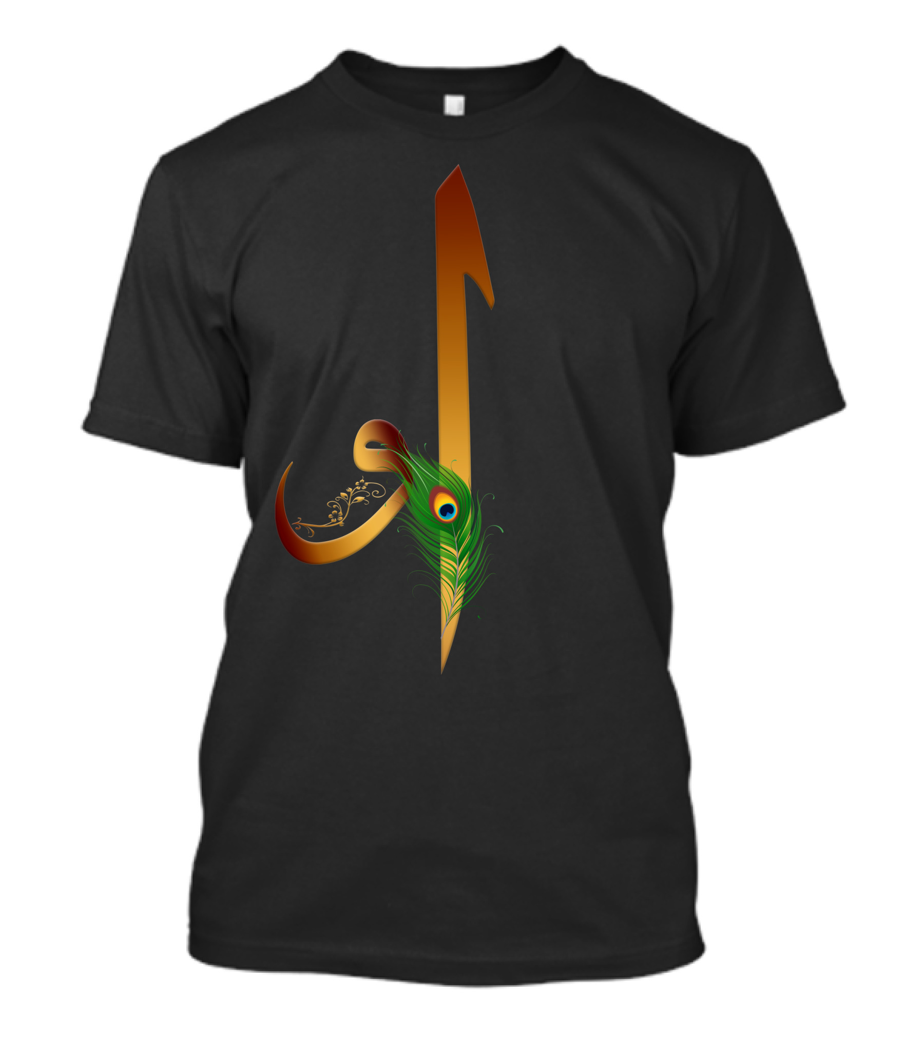 Elif And Vav Golden Calligraphy With Peacock Feather T-Shirt