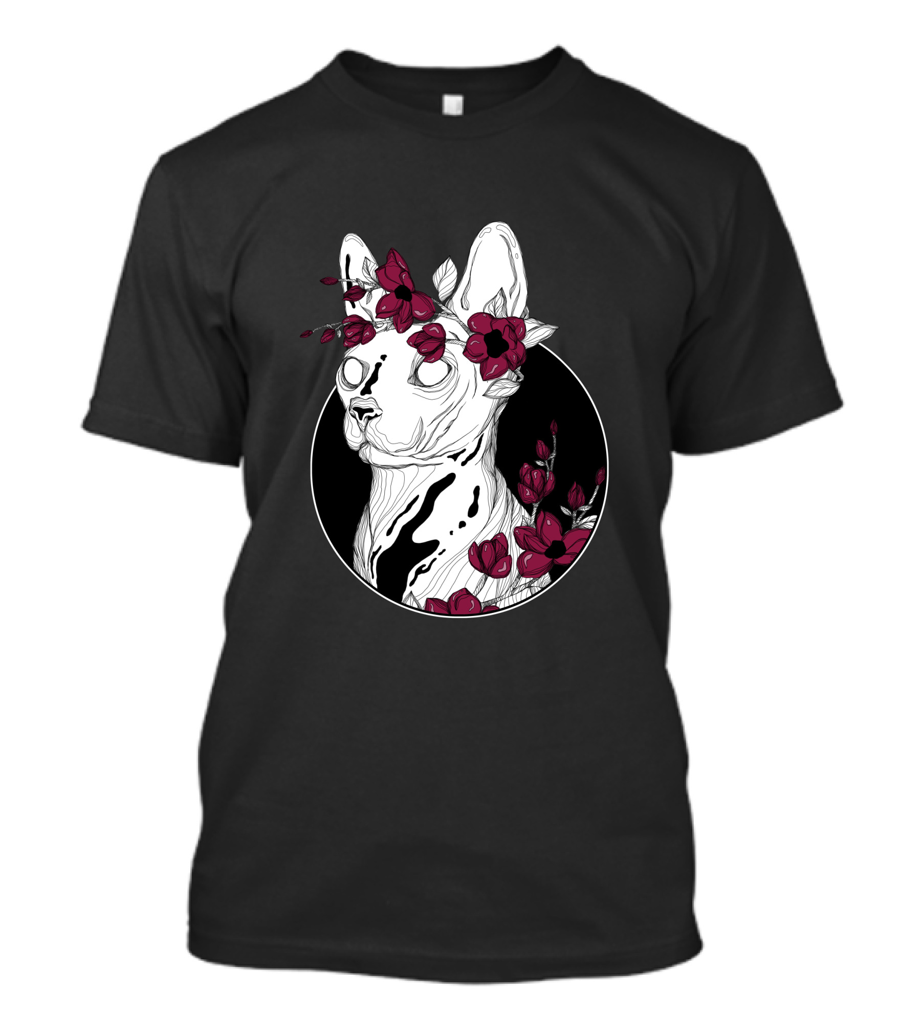 Flower Sphynx Cat With Red Roses Circle T-Shirt