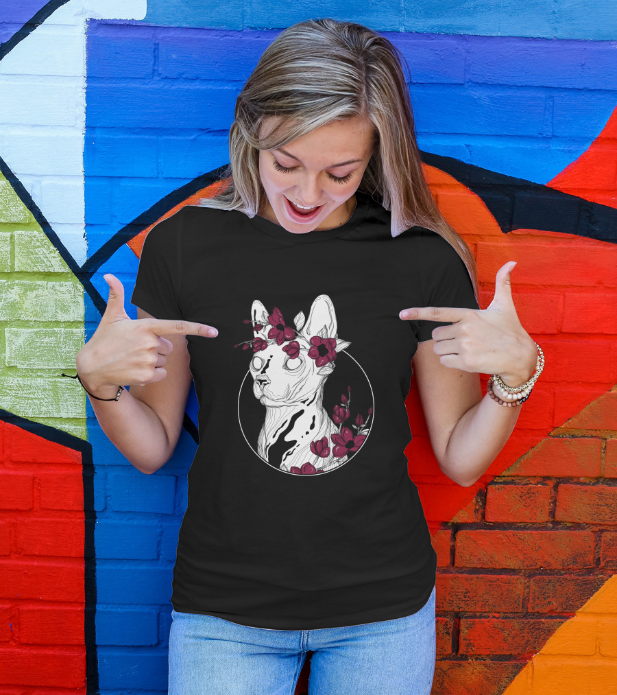 Flower Sphynx Cat With Red Roses Circle T-Shirt