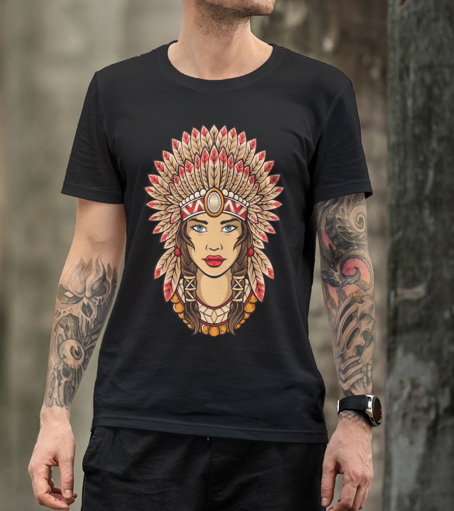 Girl Indian Headdress Feather T-Shirt