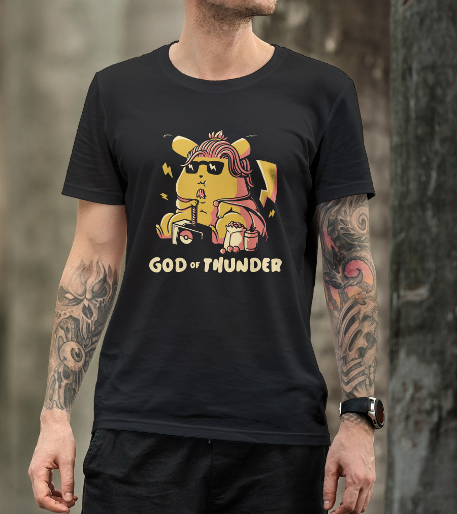 Pikachu God Of Thunder Mashup With Hammer And Snacks T-Shirt
