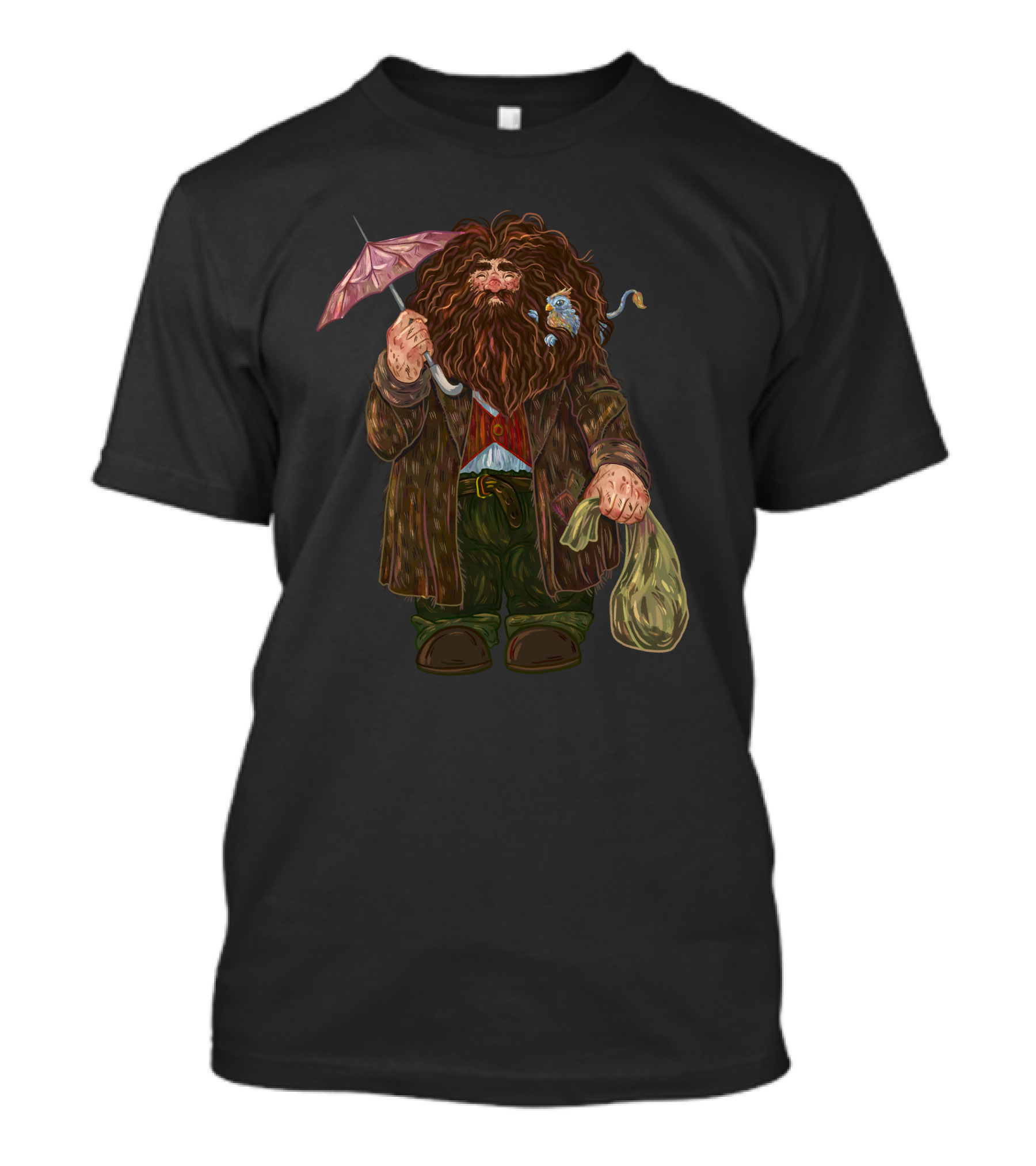 Hagrid With Pink Umbrella And Mouse Companion T-Shirt