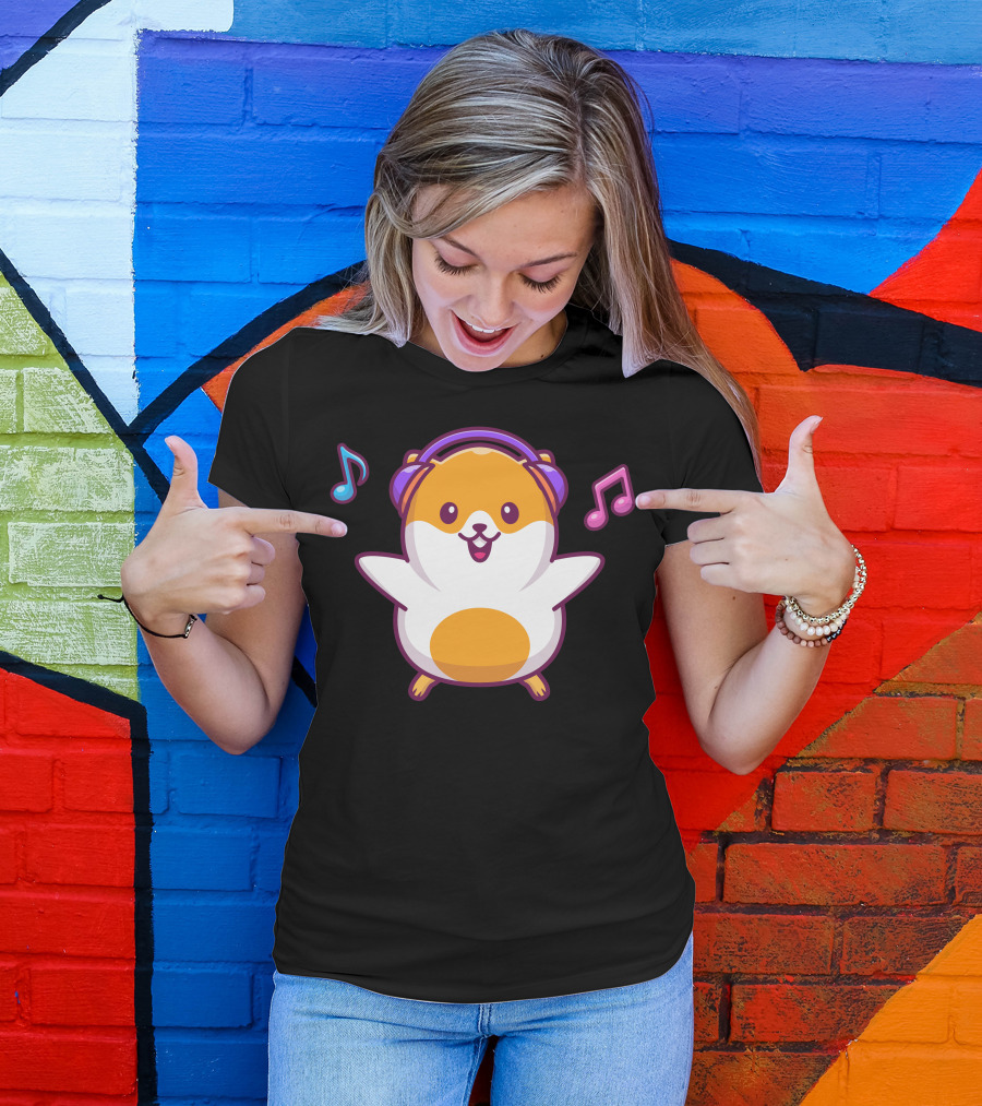 Hamster With Headphones And Musical Notes T-Shirt