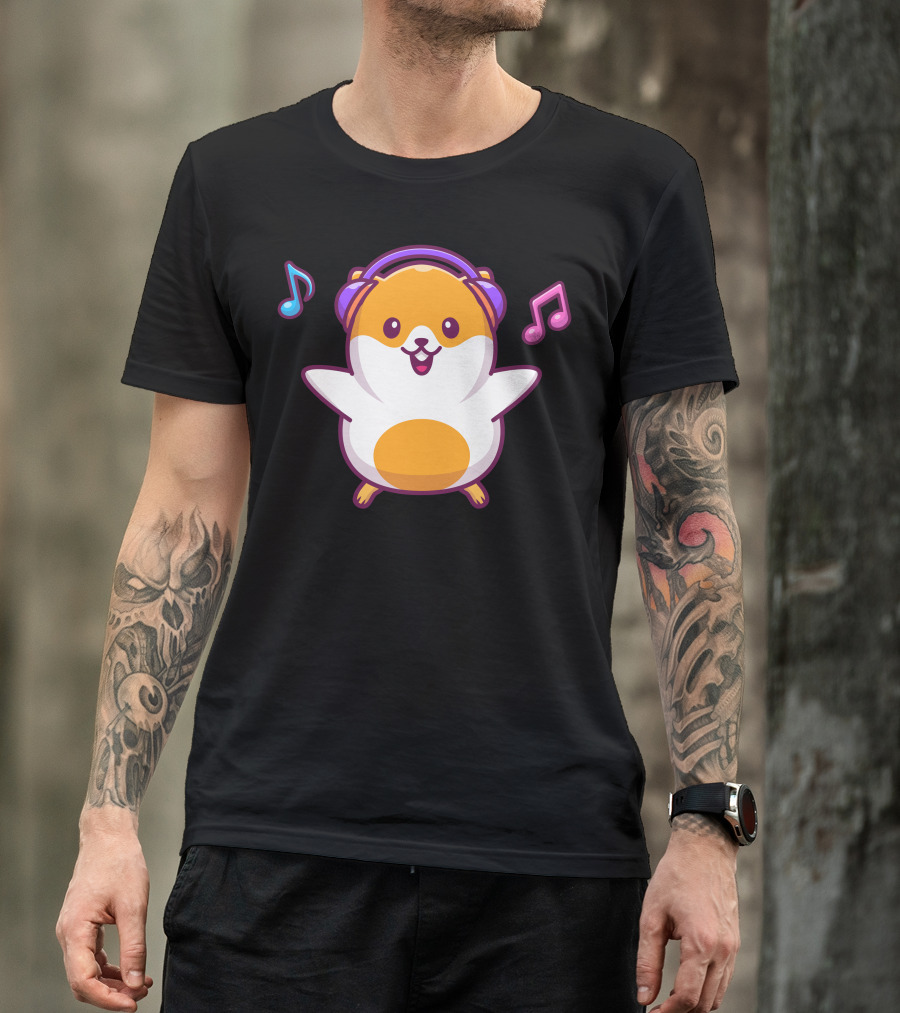 Hamster With Headphones And Musical Notes T-Shirt