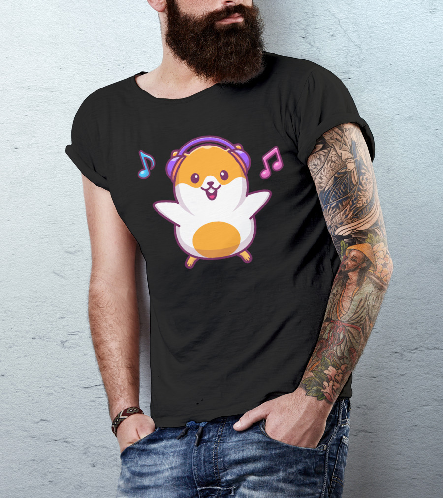 Hamster With Headphones And Musical Notes T-Shirt