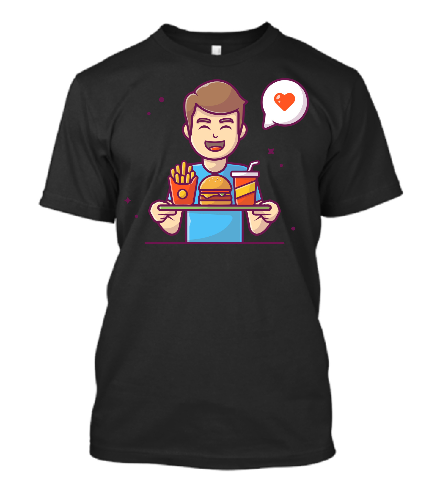 Happy Man With Hamburger, French Fries, And Drink Heart T-Shirt