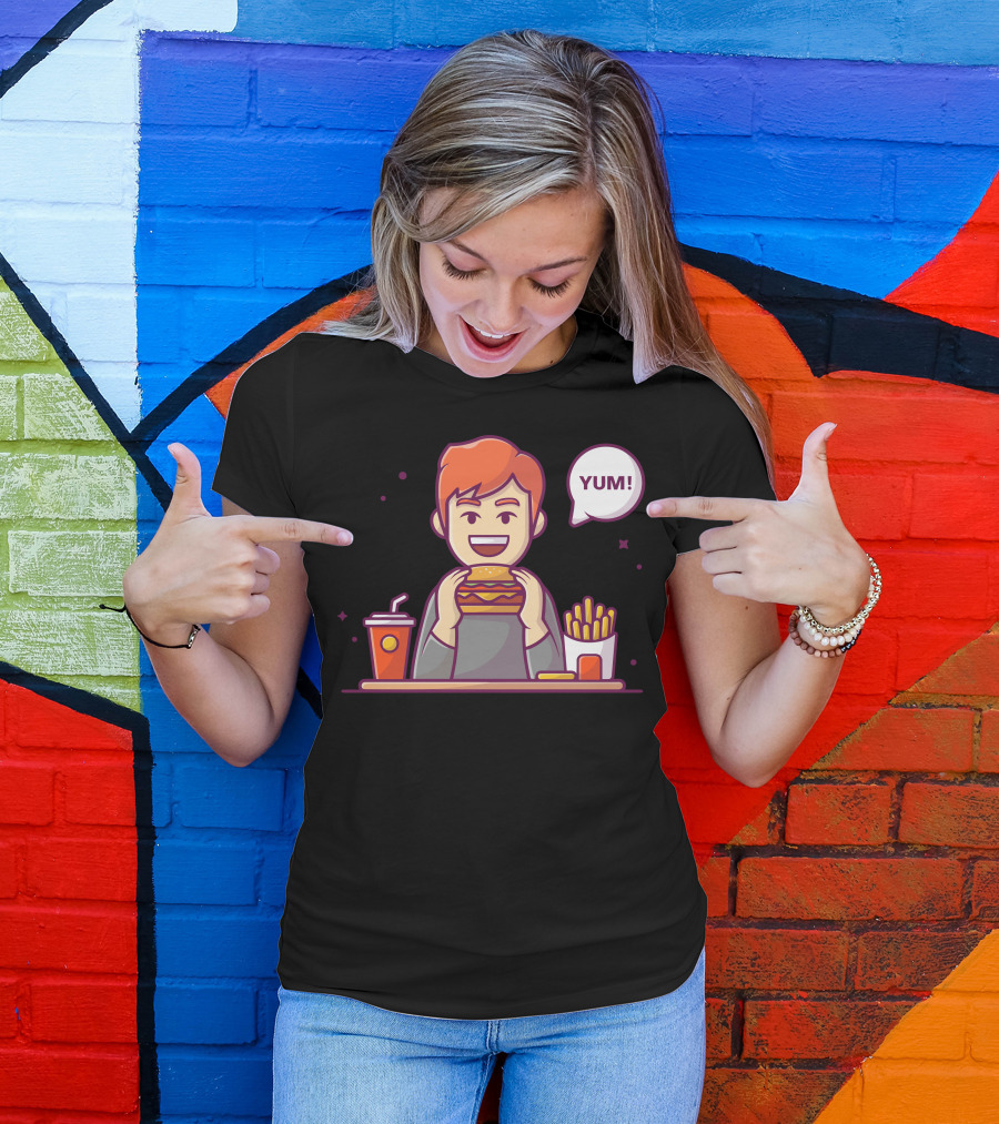 YUM Happy Man Enjoying Hamburger French Fries And Soda T-Shirt