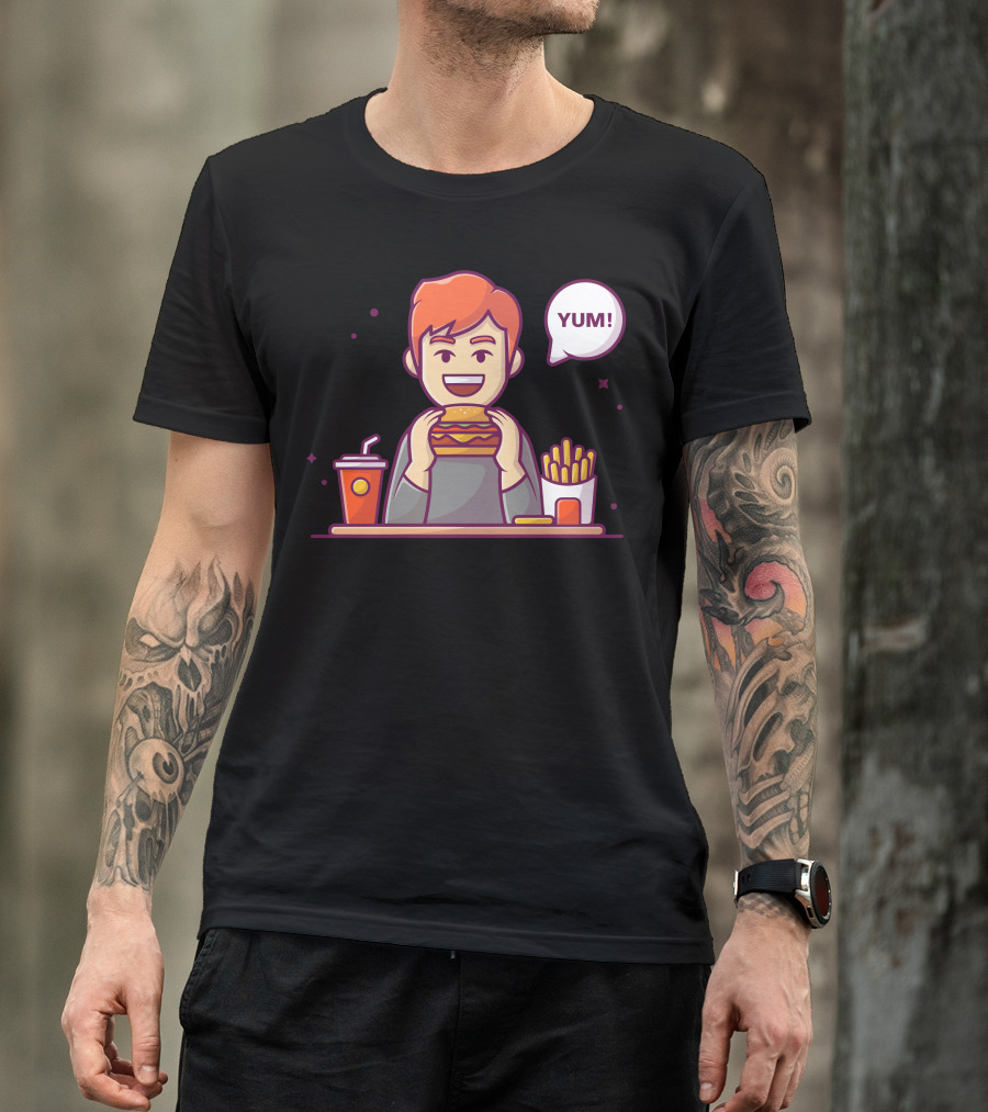 YUM Happy Man Enjoying Hamburger French Fries And Soda T-Shirt