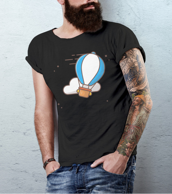 Hot Air Balloon Adventure With Cloudy Sky And Stars T-Shirt