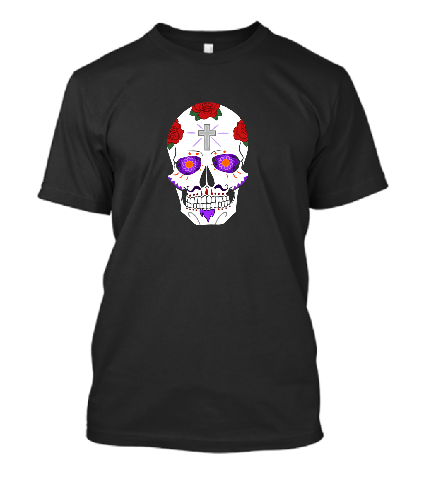 Mexican Skull Cross Roses Floral T-Shirt