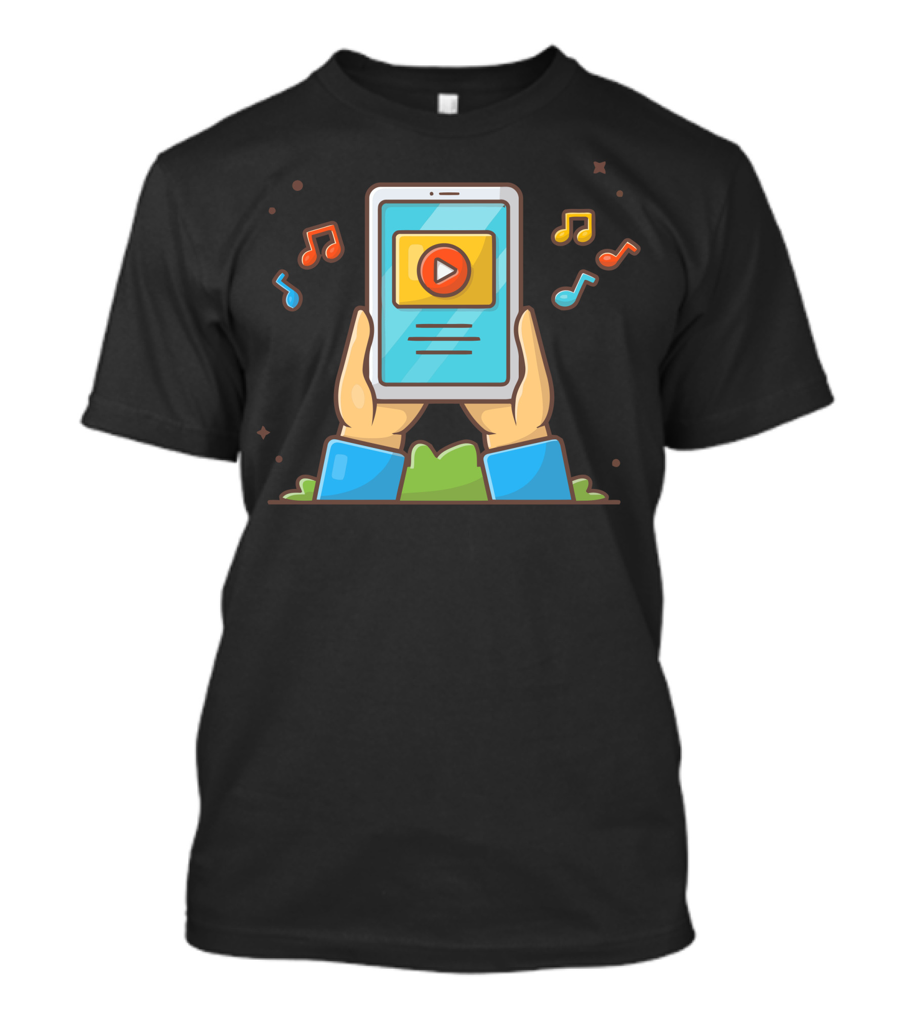 Streaming Music Video On Digital Tablet With Musical Notes T-Shirt