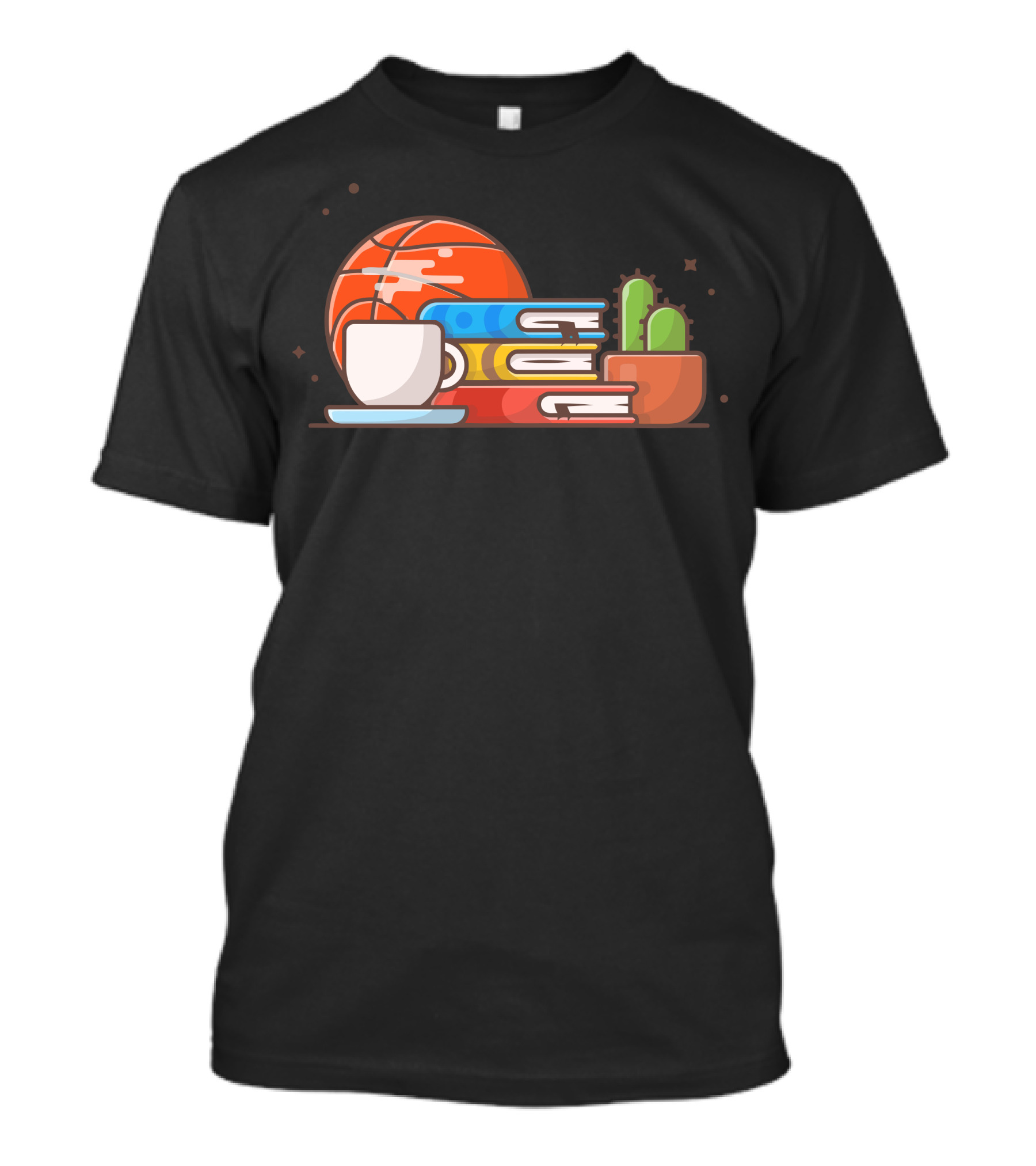 Basketball Coffee Cactus Books Reading Collection T-Shirt