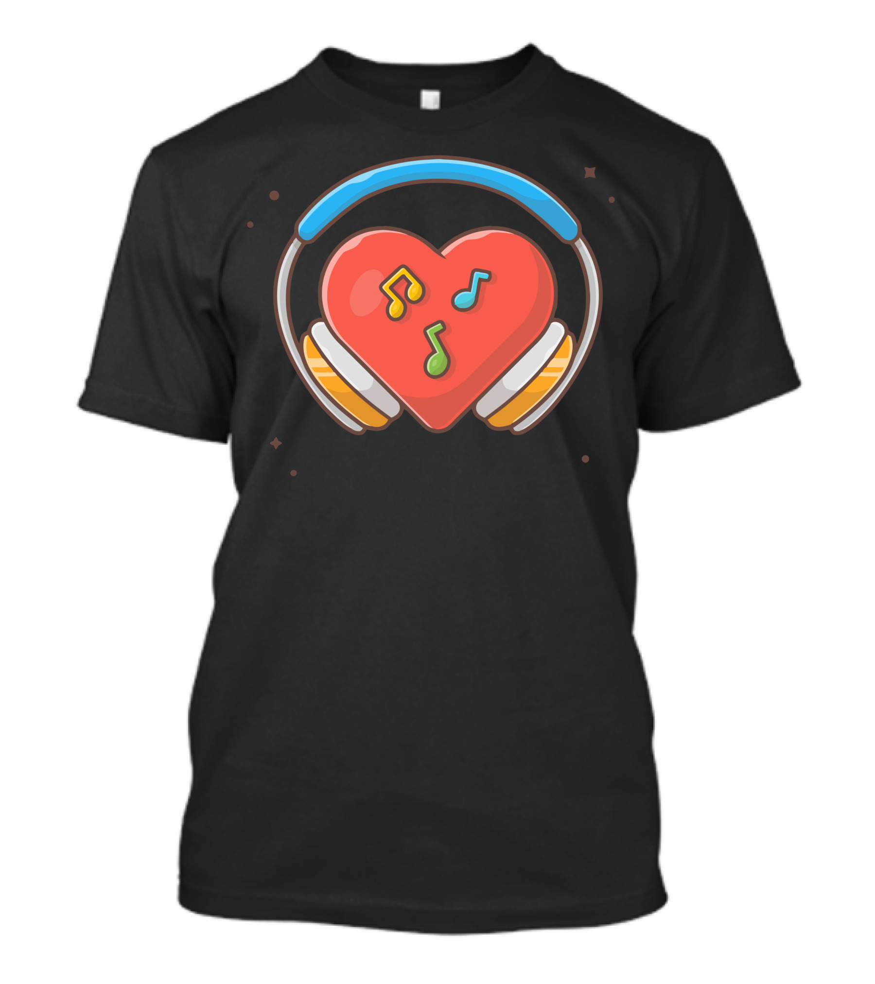 Red Heart Love Music Headphone With Colorful Notes T-Shirt