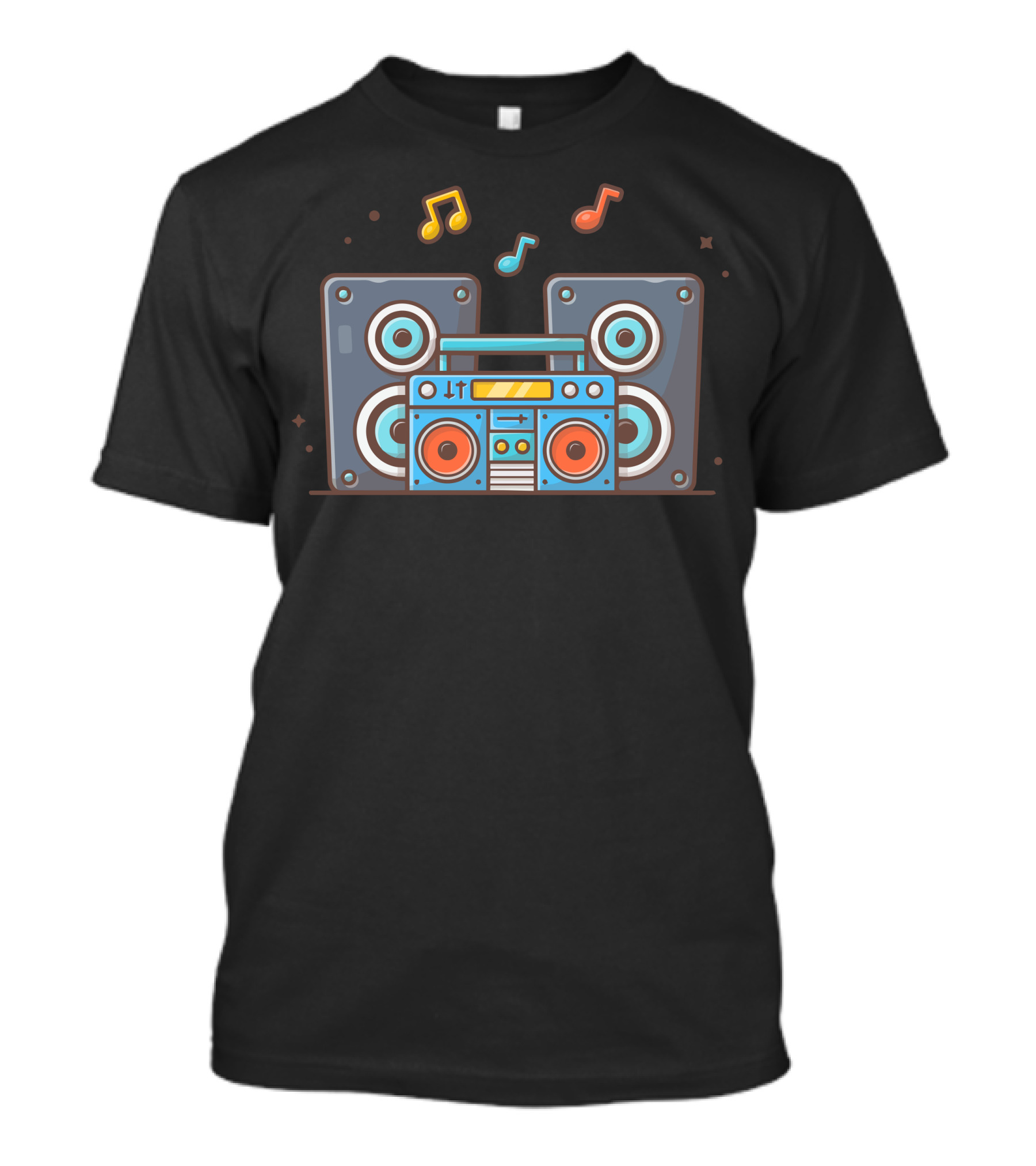 Retro Cassette Recorder With Sound Speaker And Musical Notes Icons T-Shirt