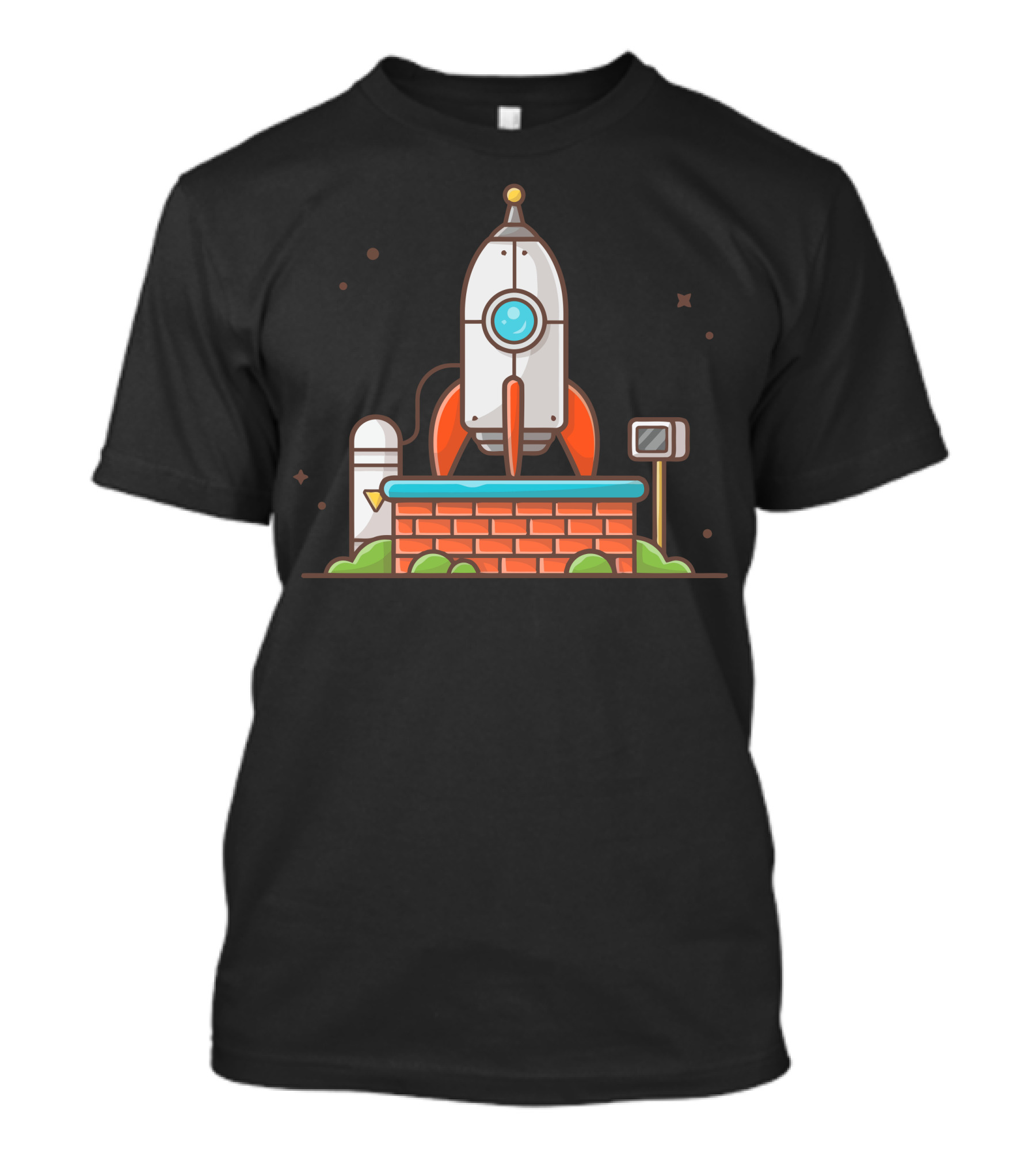 Classic Cartoon-Style Rocket Launch Platform Adventure T-Shirt