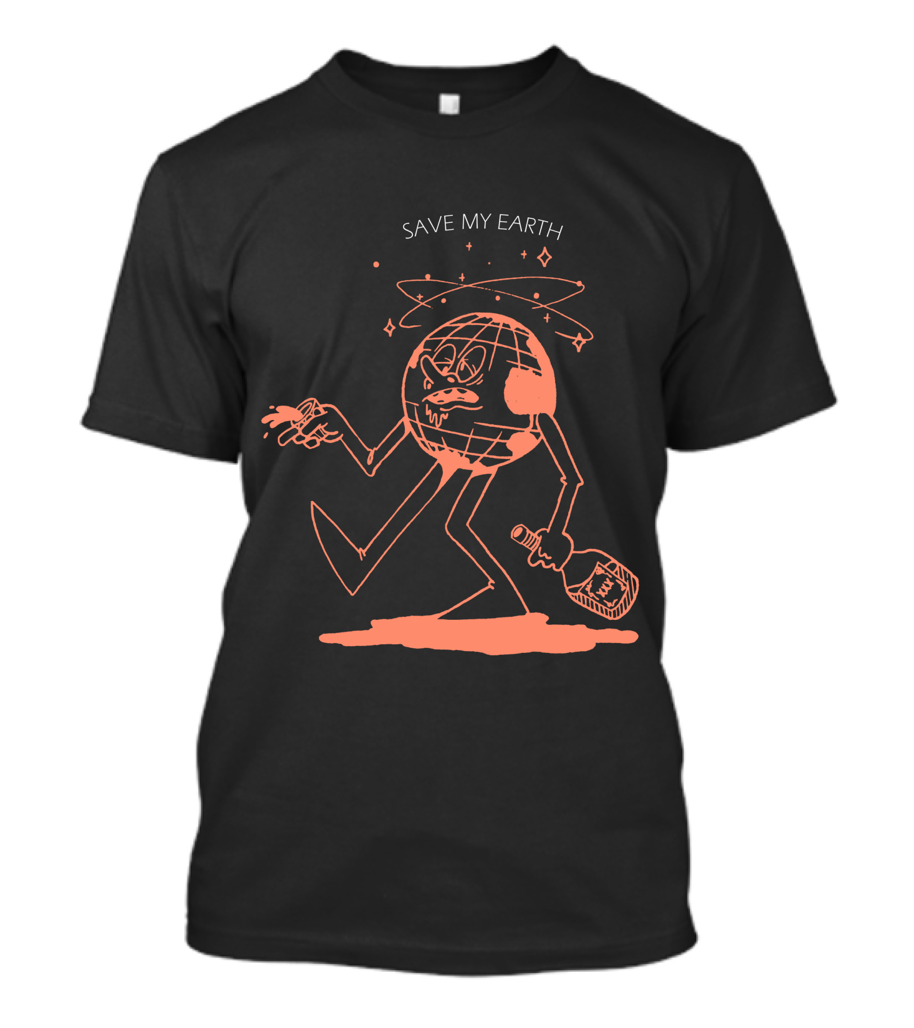 Save My Earth Angry Globe Character Holding Bottle T-Shirt