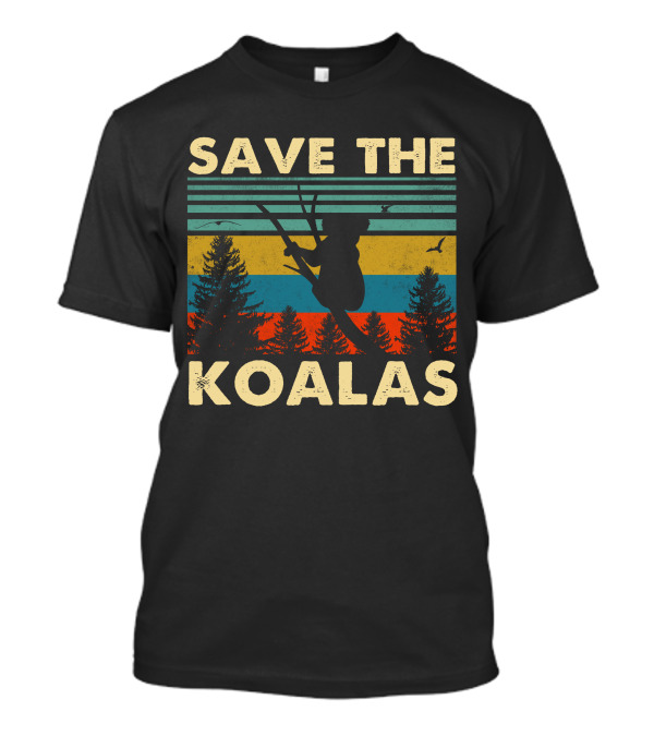 SAVE THE KOALAS Retro Striped Silhouette With Trees And Birds T-Shirt