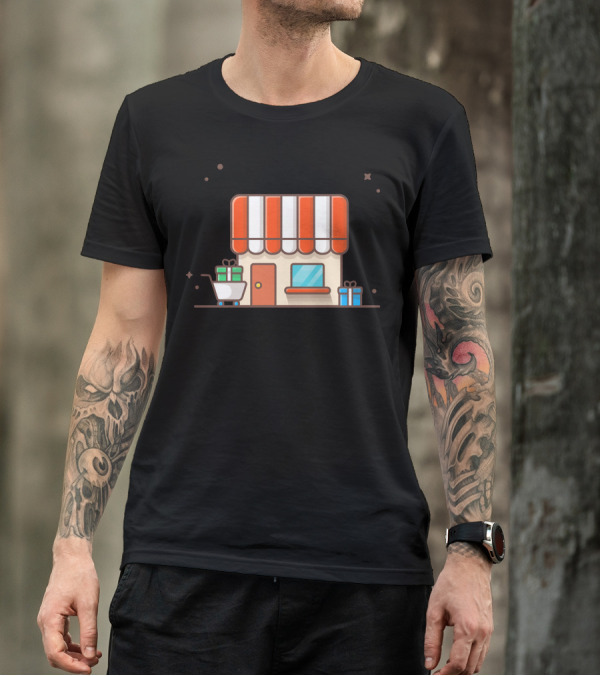 Shop Storefront With Shopping Cart And Gifts T-Shirt