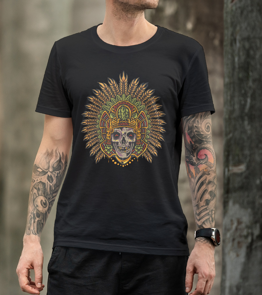 Skull Headdress Feather Tribal T-Shirt