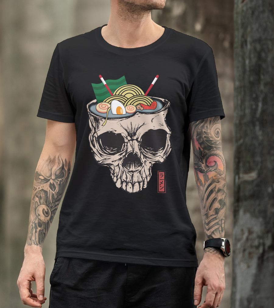 Skull Ramen Noodles Skeleton Bowl With Egg And Chopsticks T-Shirt