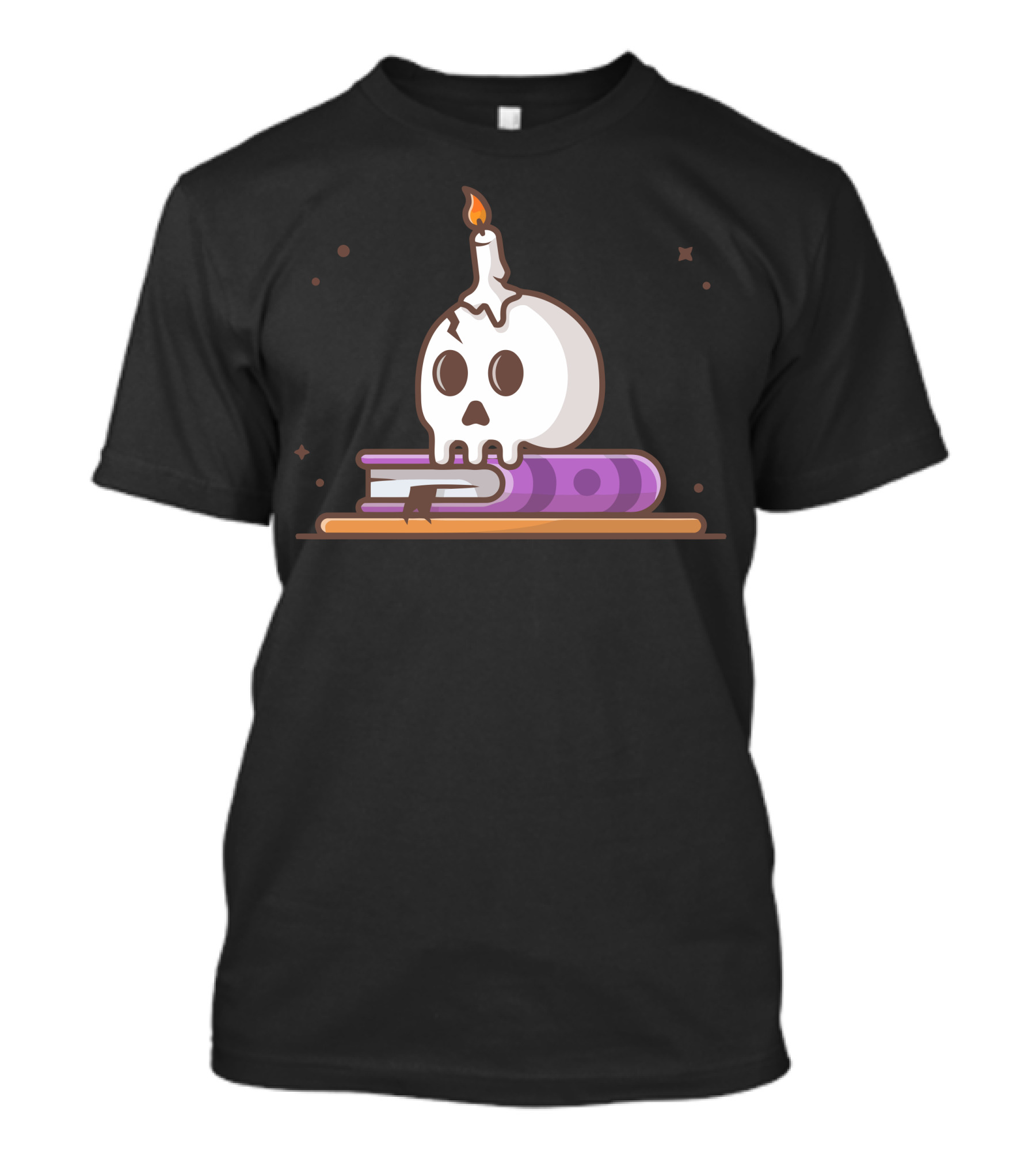 Skull Candle Melting On Book With Purple Cover And Stars T-Shirt