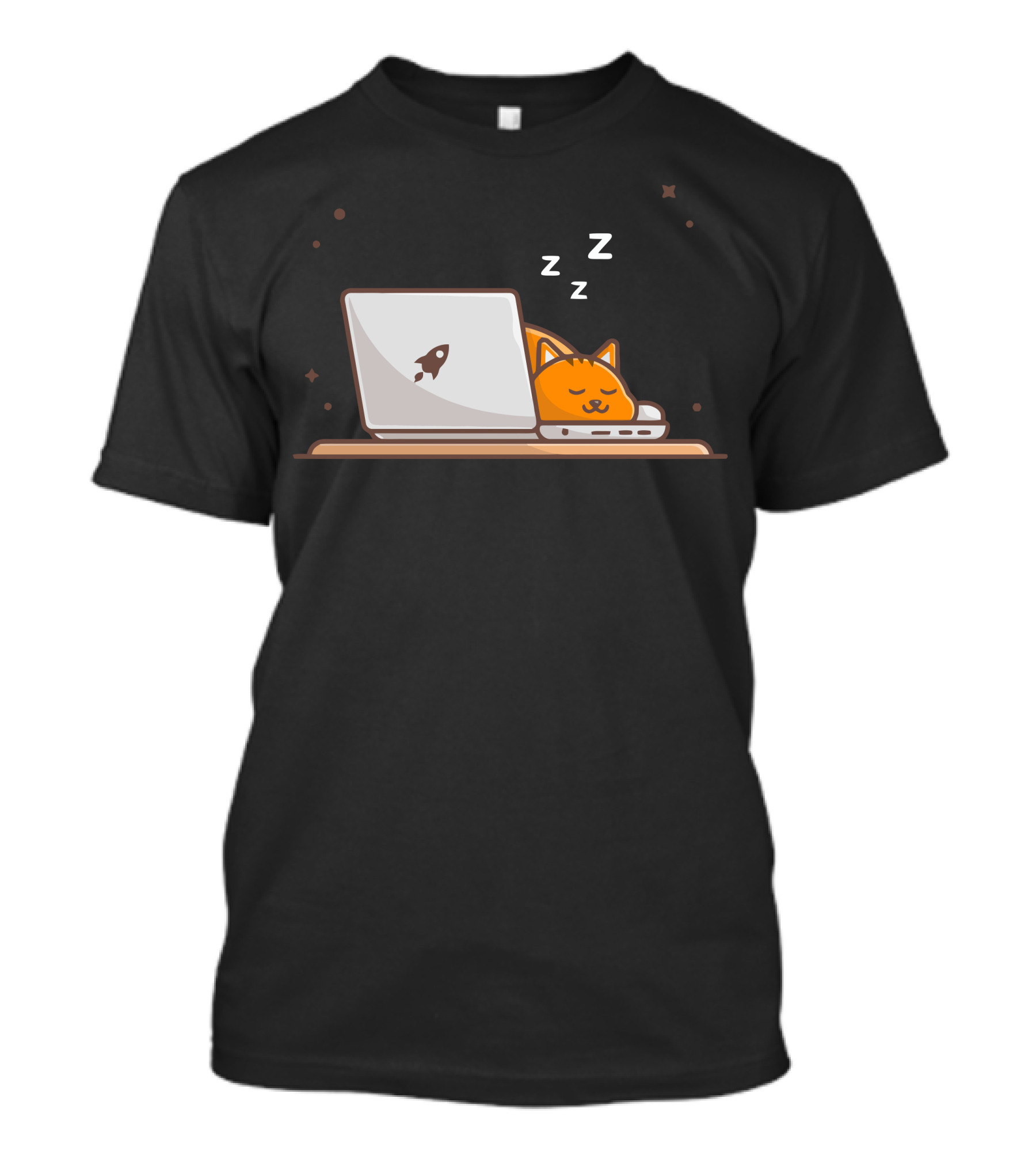 Sleeping Cat On Laptop With Rocket T-Shirt