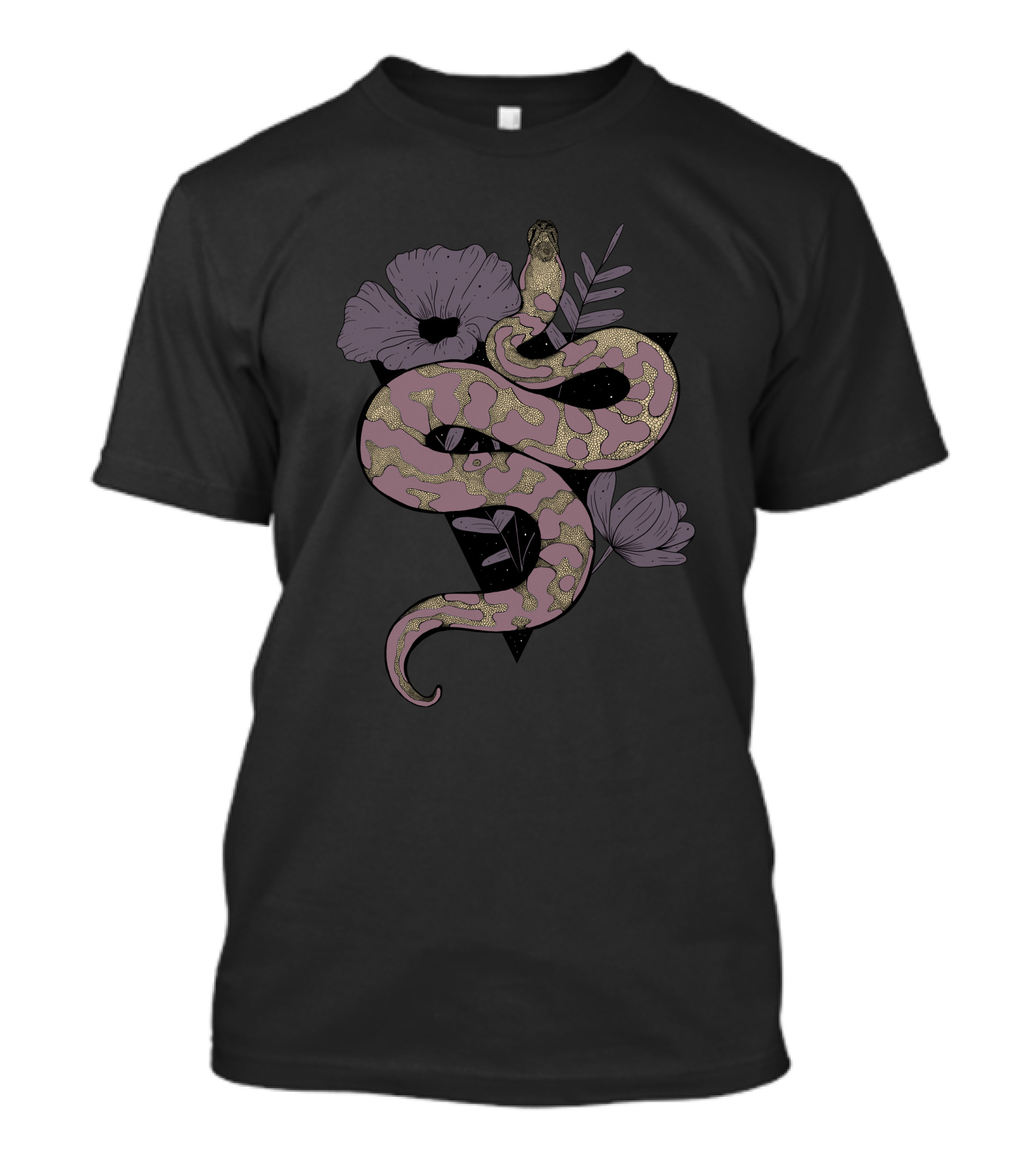 Snake And Flowers Camouflage Serpent With Purple Blossoms T-Shirt