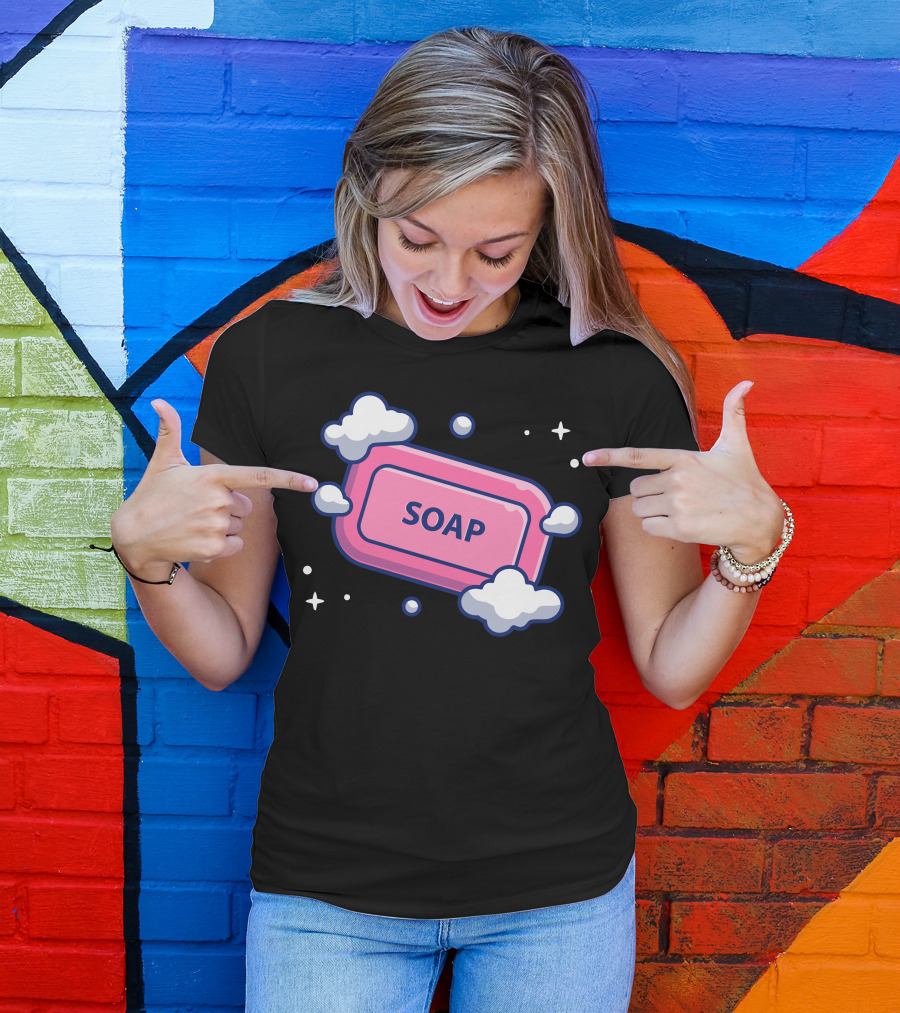 Soap With Froth Bubble Surrounded By Clouds And Stars T-Shirt