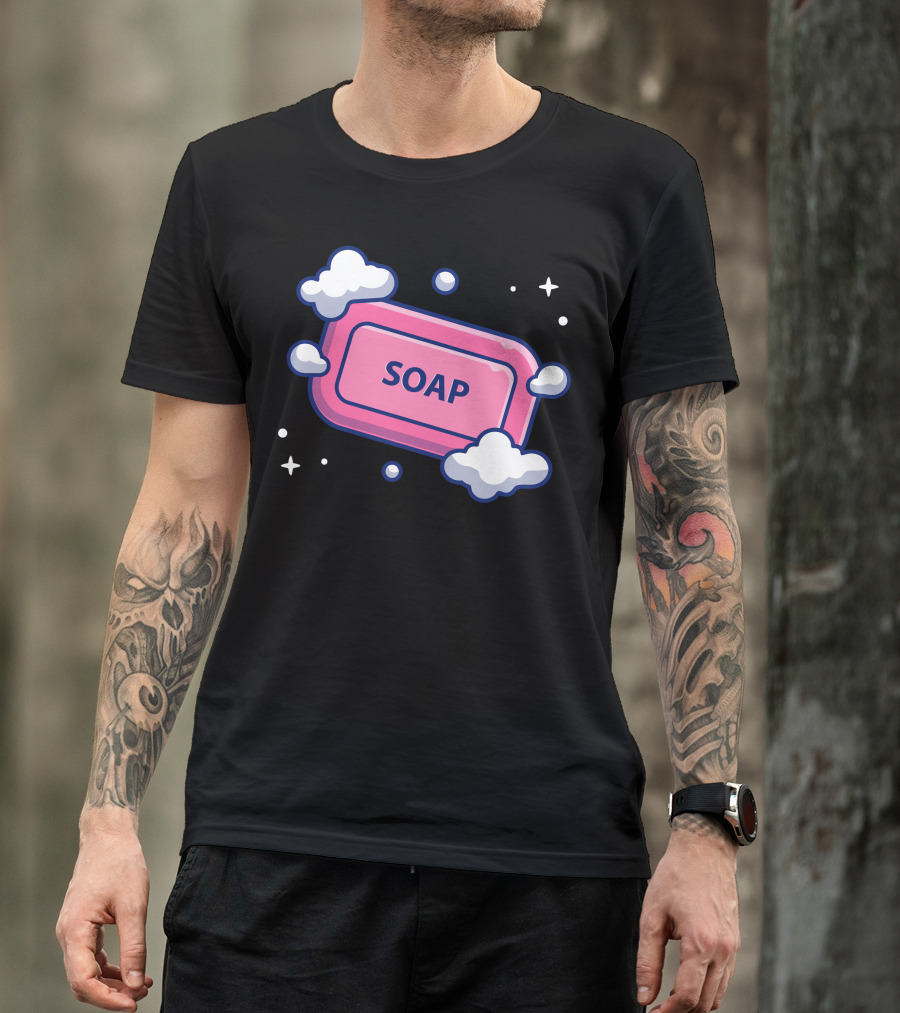 Soap With Froth Bubble Surrounded By Clouds And Stars T-Shirt