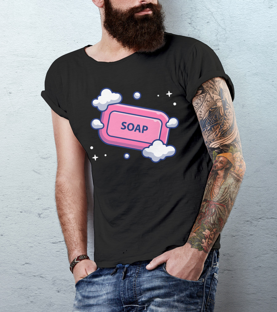 Soap With Froth Bubble Surrounded By Clouds And Stars T-Shirt
