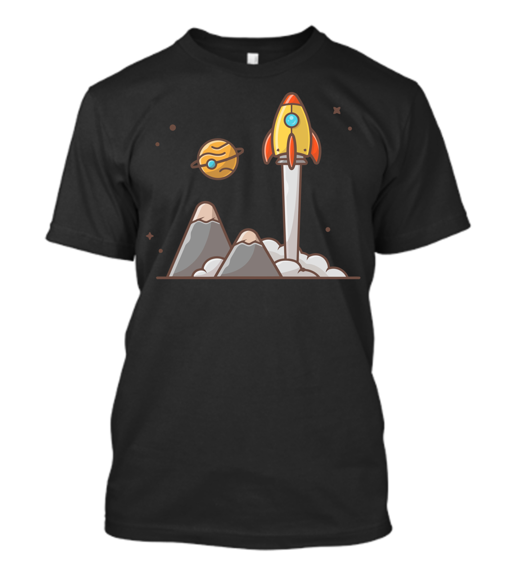 Space Shuttle Launch With Planet And Mountain Scene T-Shirt