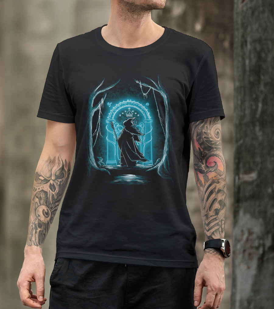 Speak Friend And Enter Elvish Moonlit Gate With Wizard T-Shirt