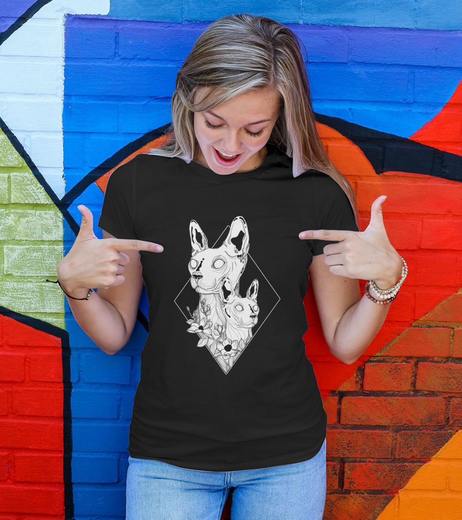 Sphynx Cats Floral Geometric Diamond T-Shirt