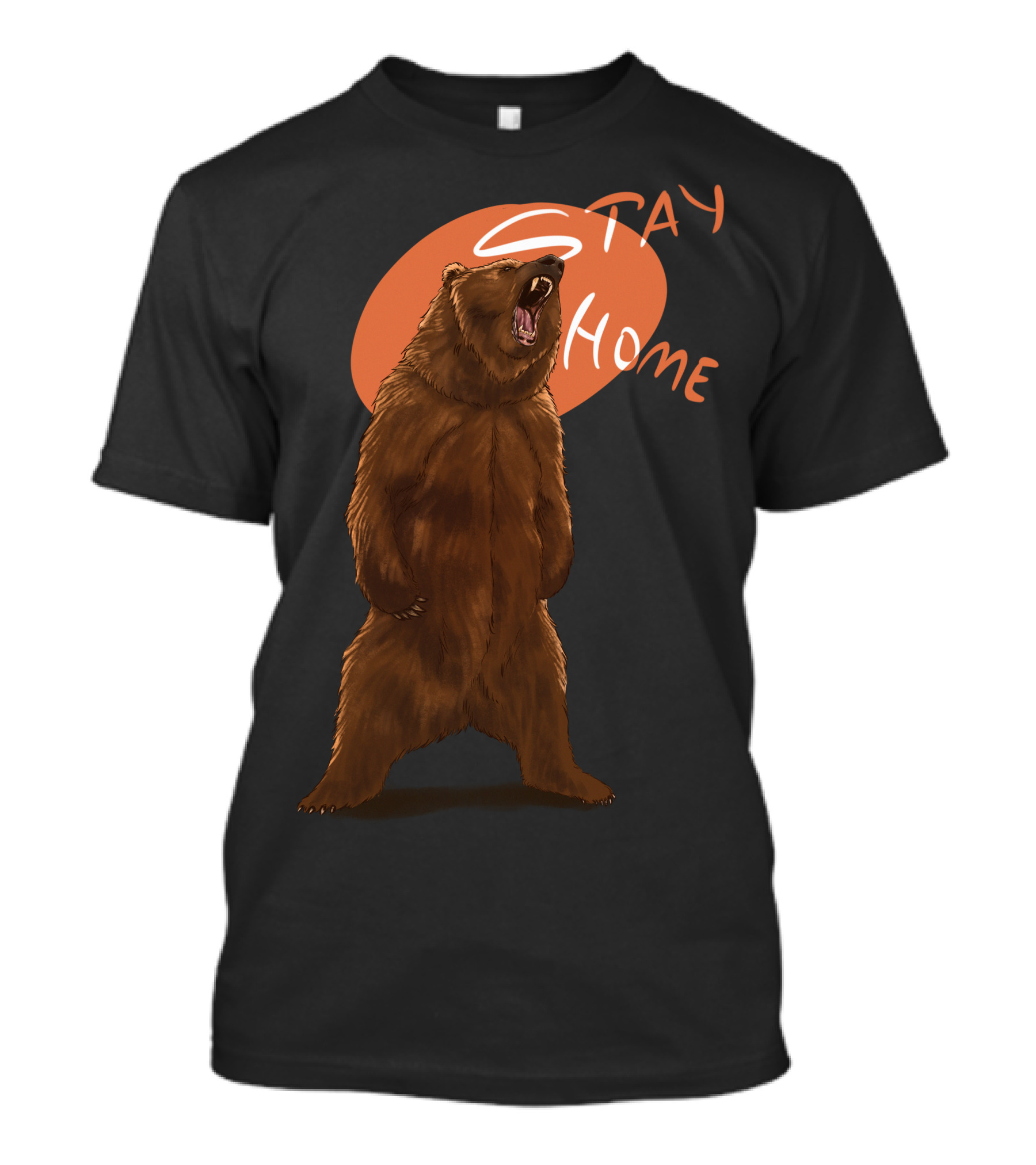 Stay Home Bear Roaring In Front Of Orange Shape T-Shirt