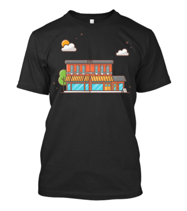 Street Cafe Building Sunshine And Clouds T-Shirt