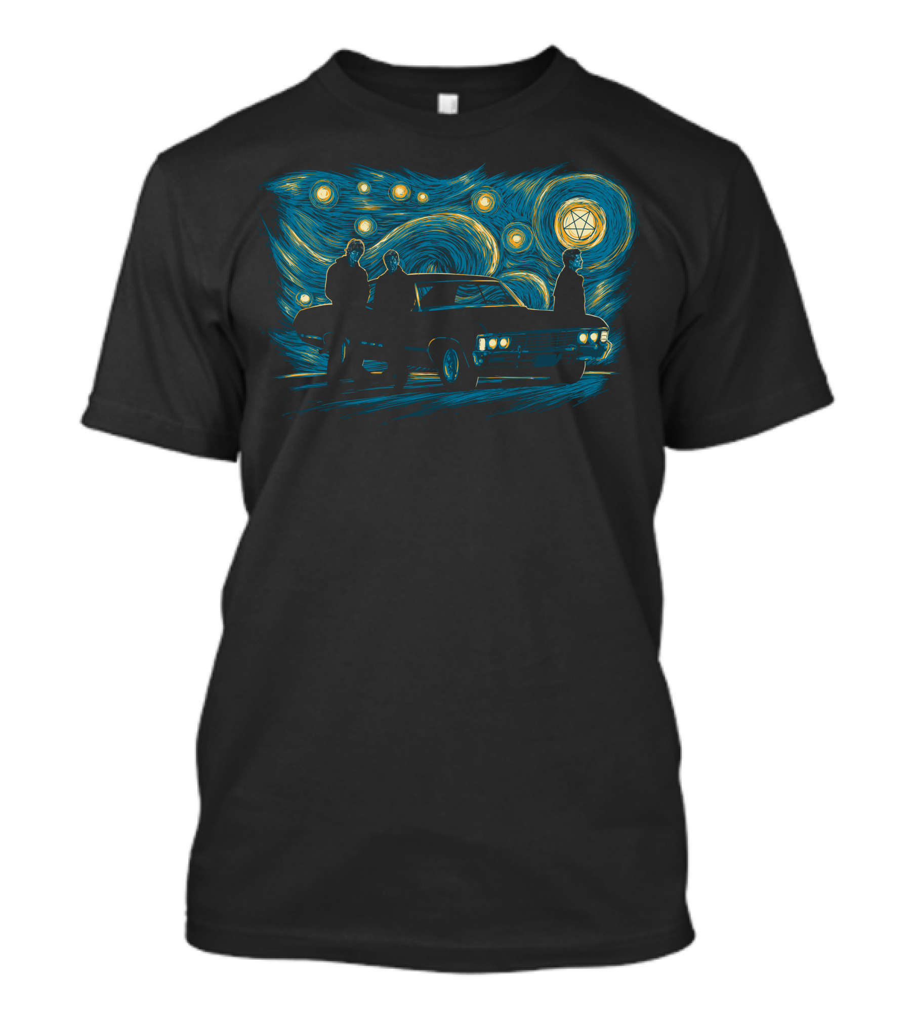 Supernatural Night Van Gogh Style With Impala Under Starry Sky T-Shirt