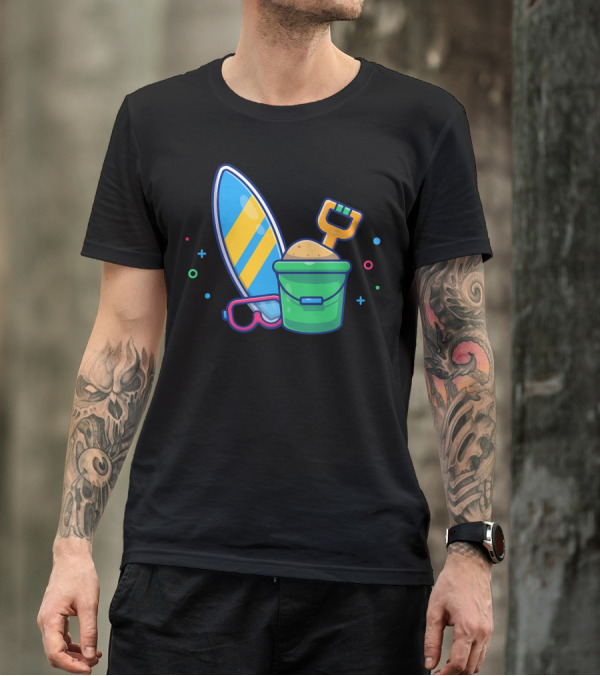 Surfing Board Sand Bucket And Goggles Adventure T-Shirt