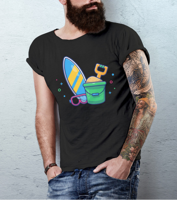 Surfing Board Sand Bucket And Goggles Adventure T-Shirt