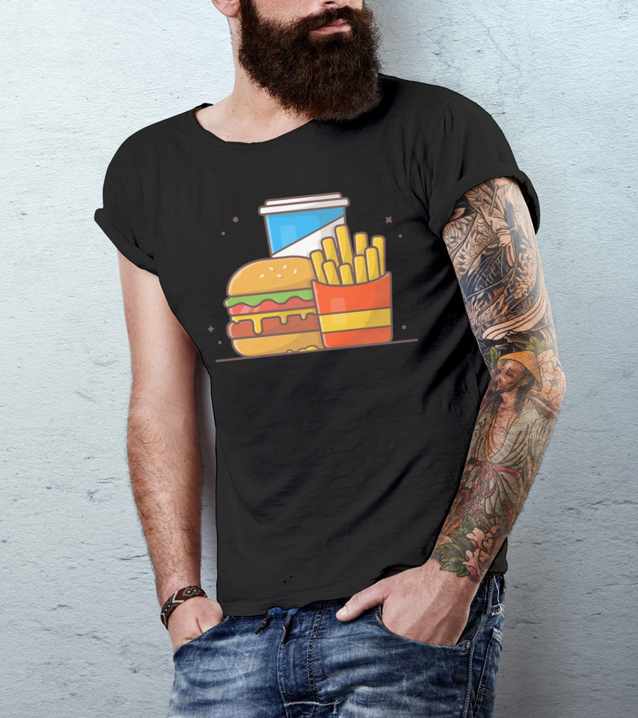 Tasty Combo Kid Meal Cheese Burger French Fries Soda Iconic Fast Food Elements T-Shirt