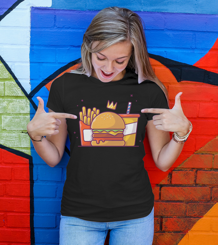 Tasty Combo Cheese Burger Crown French Fries Soda T-Shirt