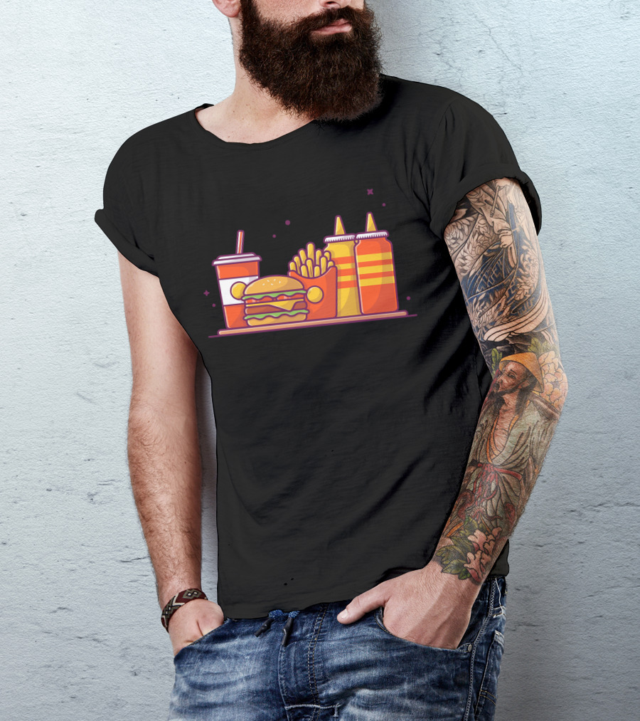 Tasty Combo Cheese Burger French Fries Drink Bottles T-Shirt
