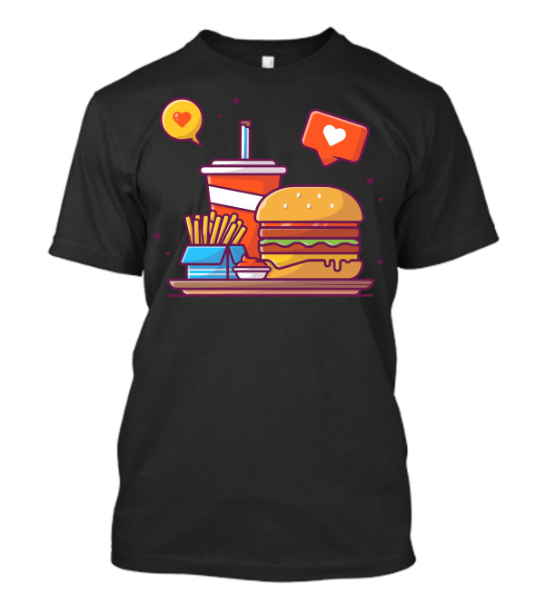Tasty Combo Menu Hamburger French Fries Soda And Sauce With Love Icons T-Shirt