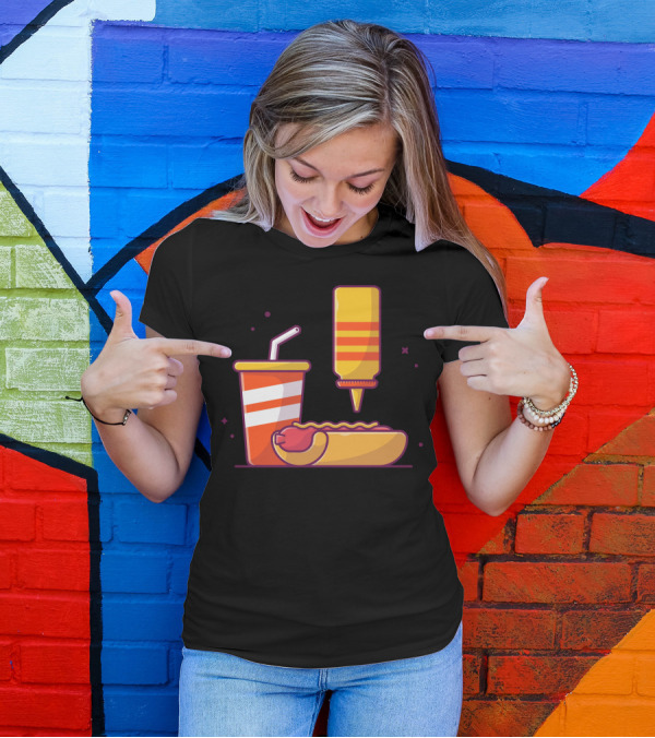 Tasty Combo Menu Hotdog With Mustard And Soda Drink T-Shirt