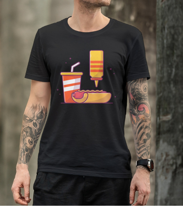 Tasty Combo Menu Hotdog With Mustard And Soda Drink T-Shirt