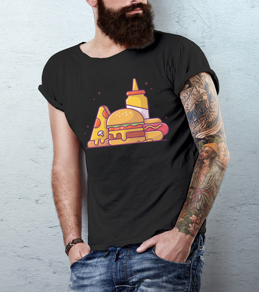 Tasty Combo Menu Mustard Hotdog Pizza Slice Hamburger T-Shirt
