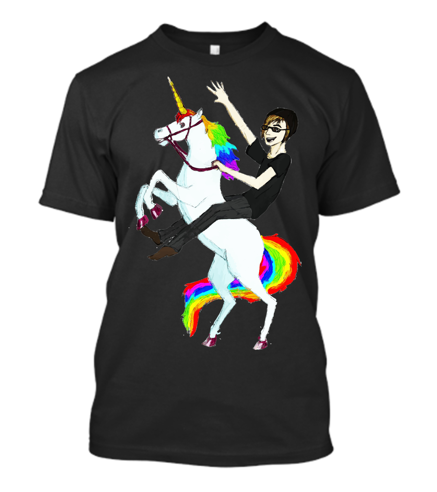 Unicorn And Human Best Friends Riding Rainbow Mane Magic T-Shirt