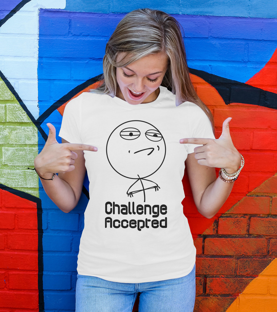 Challenge Accepted Meme Face Drawing T-Shirt