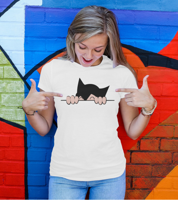 Astro5a Peeking Cartoon Character With Black Cat Ears T-Shirt